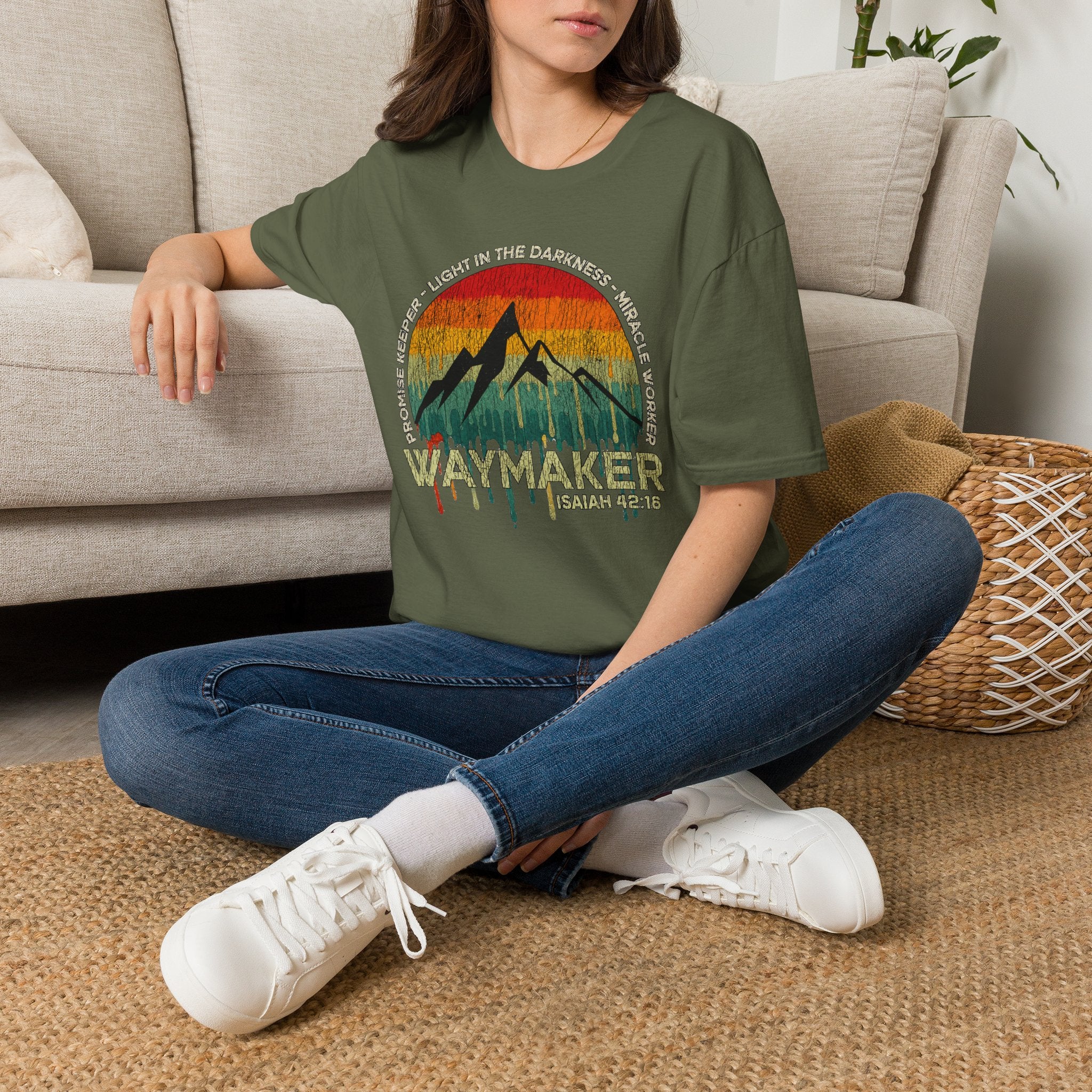 Waymaker Mountain T-Shirt — “Promise Keeper, Light in the Darkness” Christian Graphic Tee