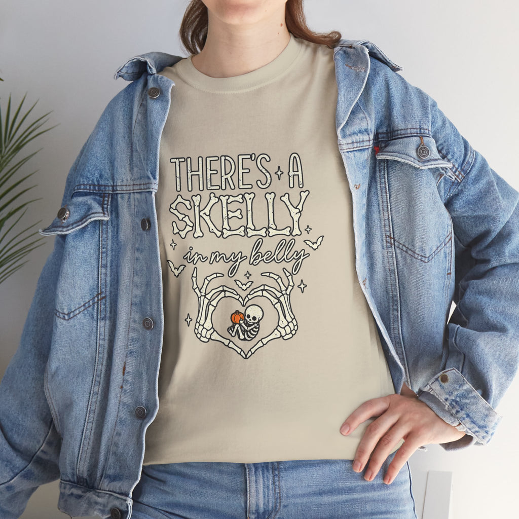 Skeleton Heart T‑Shirt — "There's a Skelly in My Belly" Cute Halloween Tee