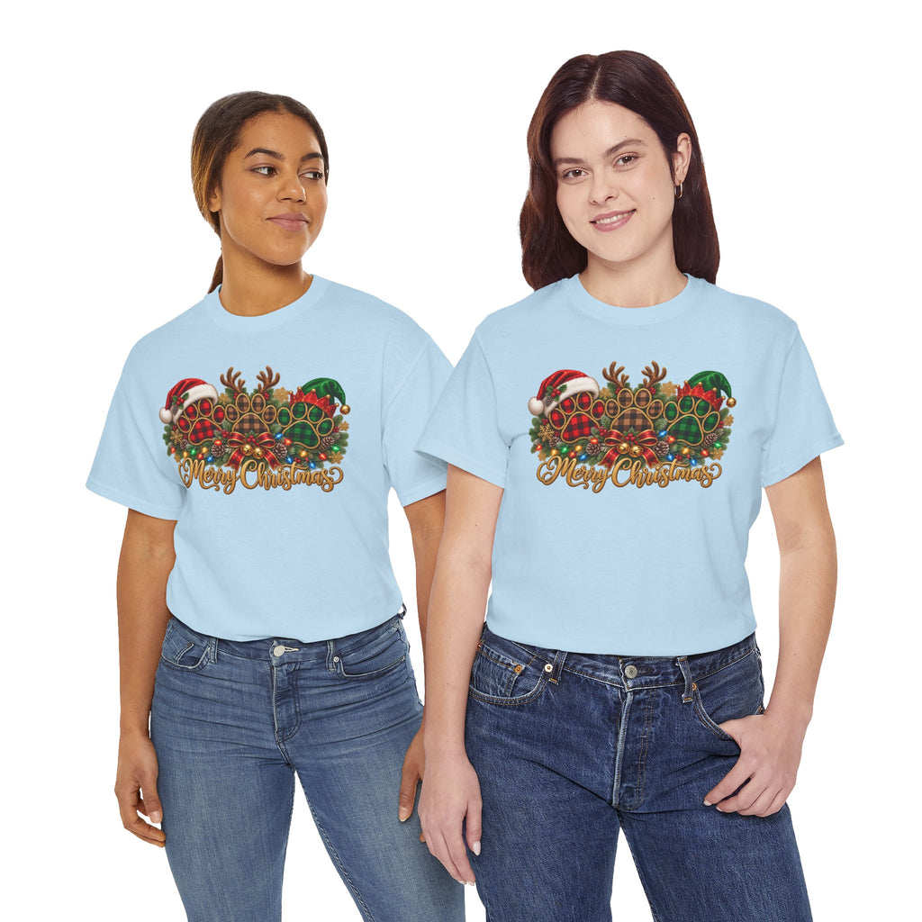 Merry Christmas Paw Prints Holiday Graphic Tee