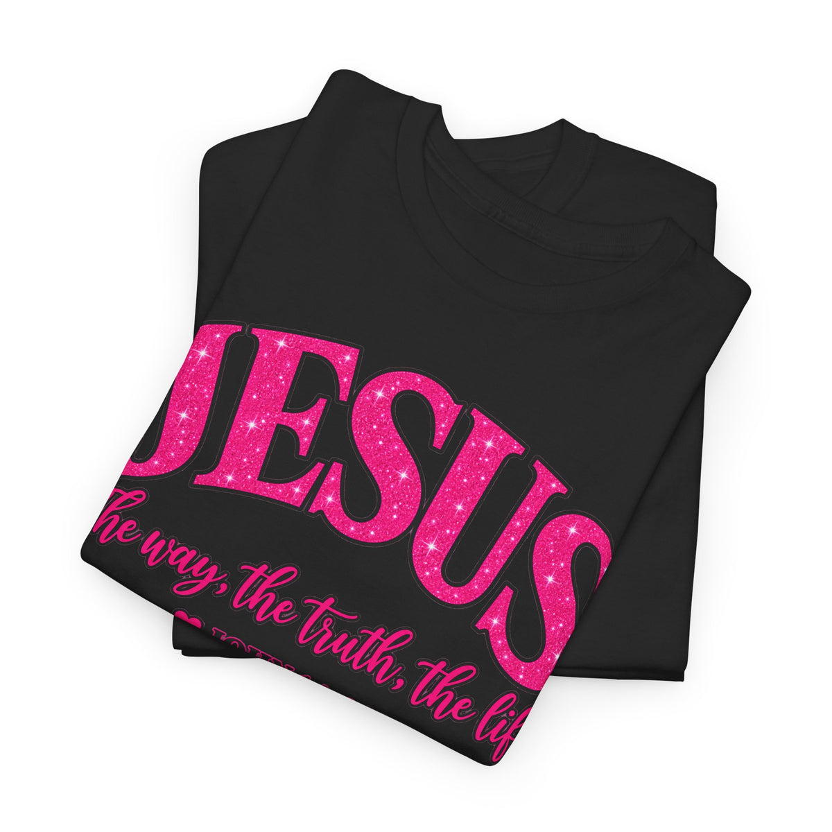 Christian T-Shirt — "JESUS The way, the truth, the life" (John 14:6) Pink Vintage Script