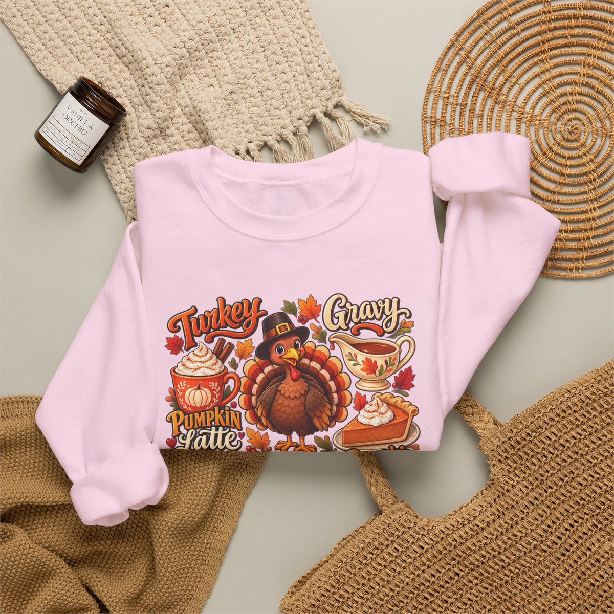 Thankful Thanksgiving Sweatshirt — Cute Turkey & Fall Harvest Crewneck