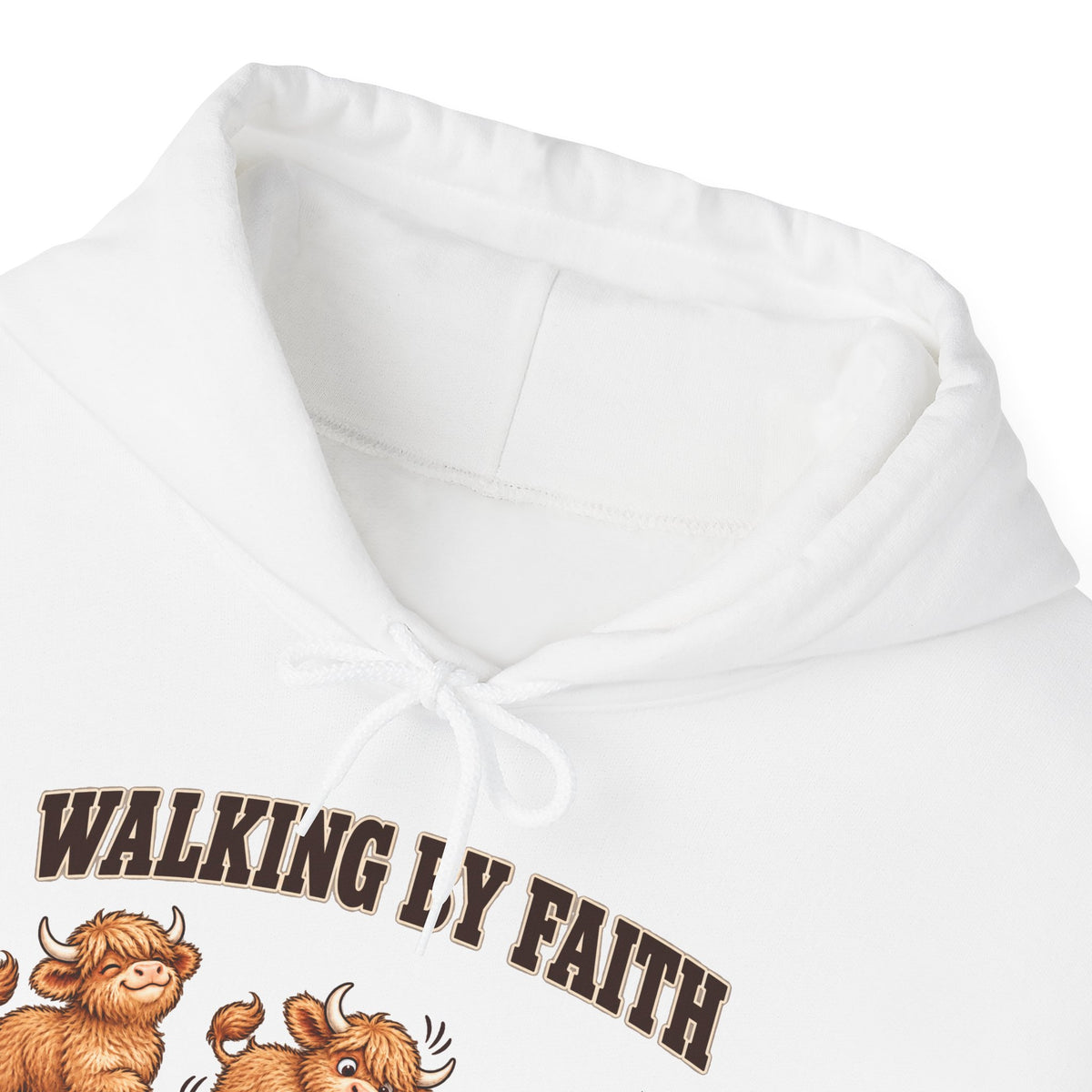 Walking by Faith Christian Highland Cow Hoodie
