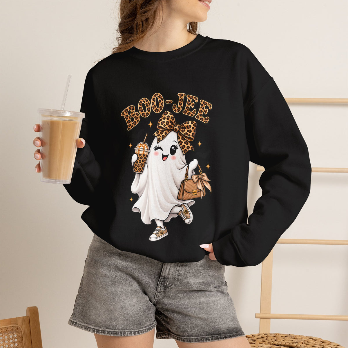 Boo-Jee Leopard Ghost Sweatshirt — Cute Halloween Graphic Crewneck
