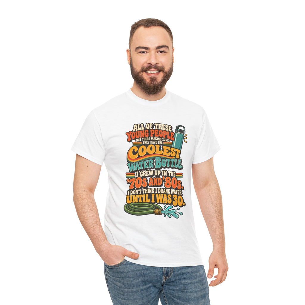 Retro 70s-80s Funny Water Bottle Tee — "Coolest Water Bottle" Graphic T-Shirt