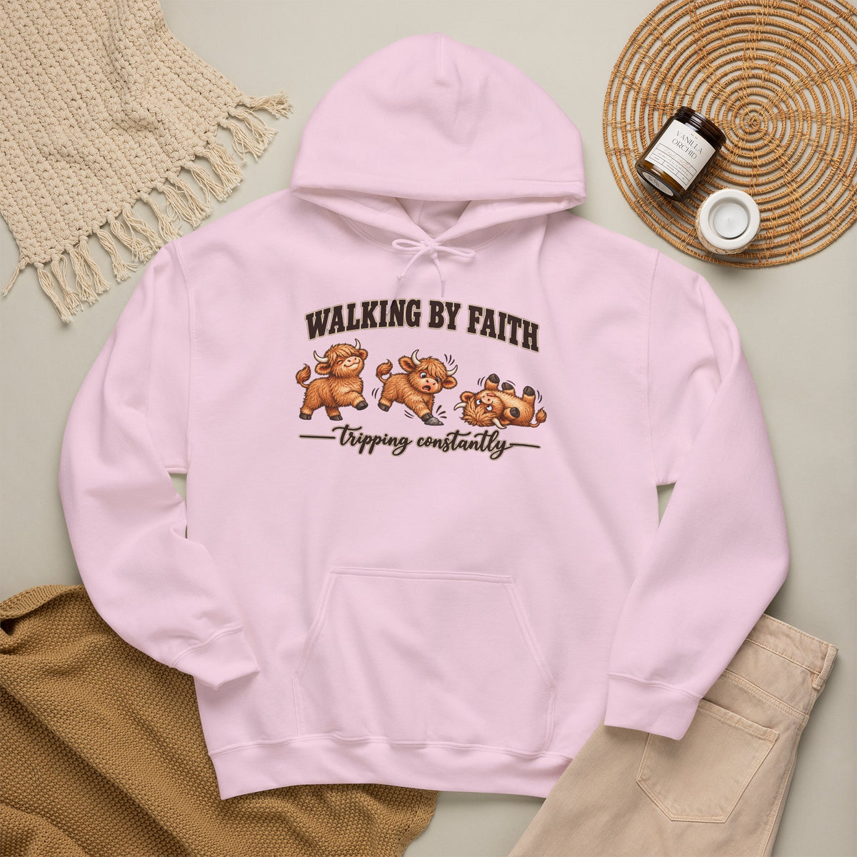 Walking by Faith Christian Highland Cow Hoodie