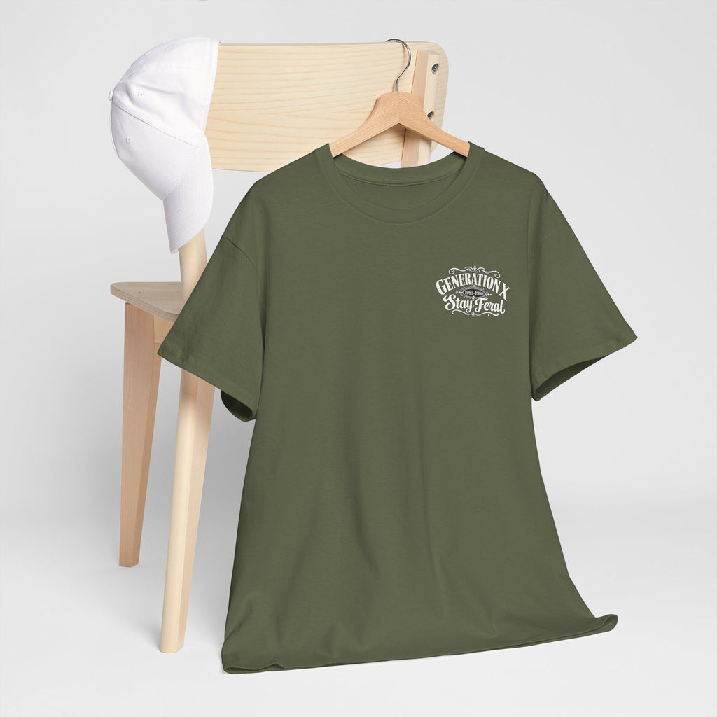 Generation X T‑Shirt — 'Stay Feral' Vintage Whiskey Label Tee (Born 1965–1980)