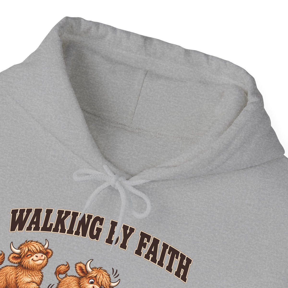 Walking by Faith Christian Highland Cow Hoodie