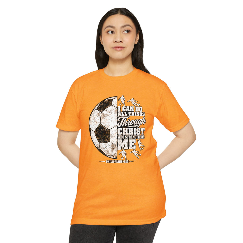 Christian Soccer T-Shirt — “I Can Do All Things Through Christ” Faith Soccer Tee