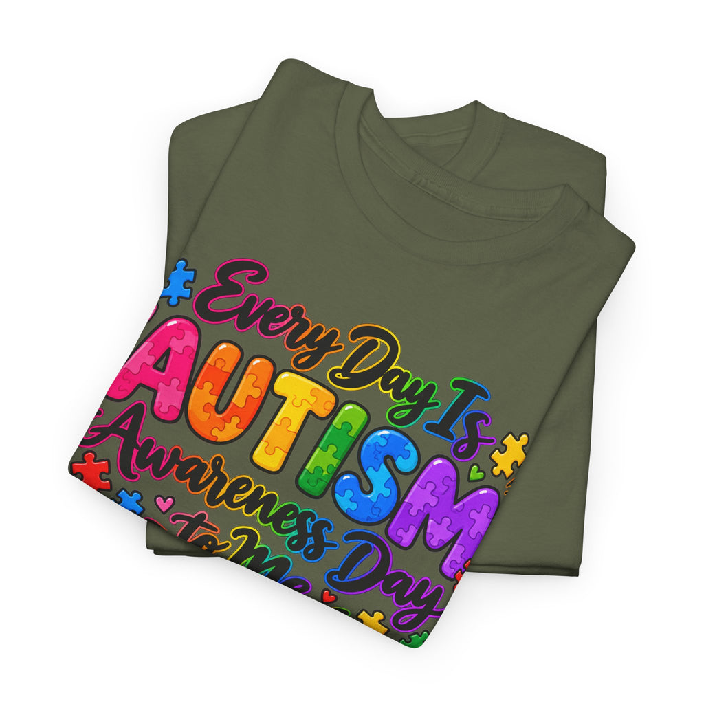 Autism Awareness T-Shirt — "Every Day Is Autism Awareness Day to Me" Colorful Puzzle Tee