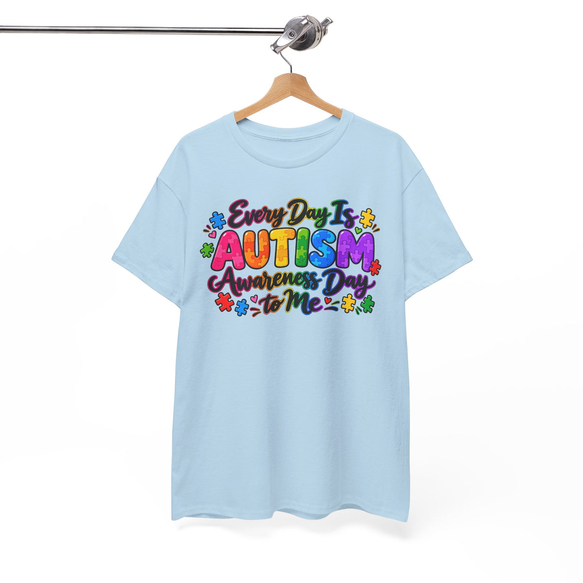Autism Awareness T-Shirt — "Every Day Is Autism Awareness Day to Me" Colorful Puzzle Tee