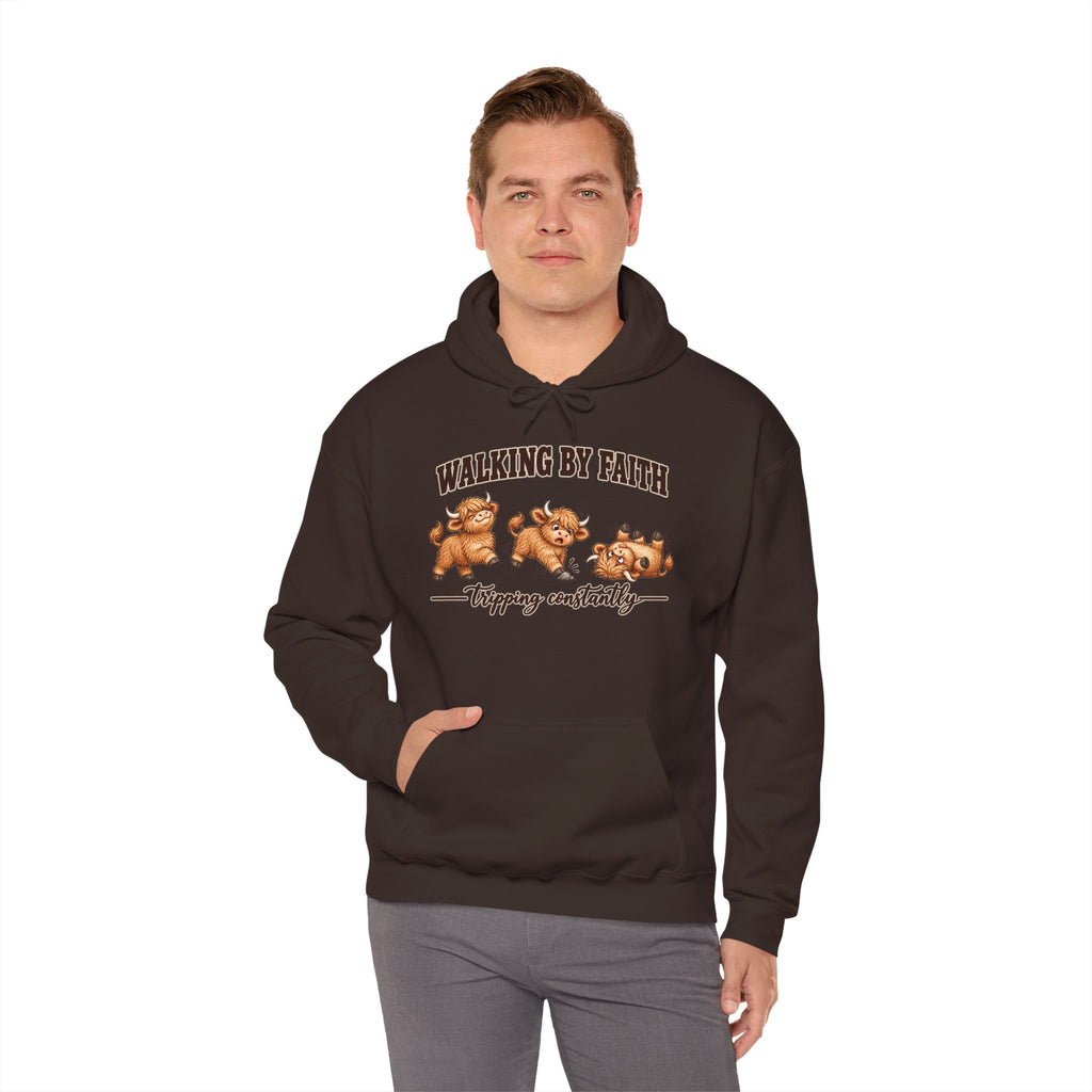 Walking by Faith Christian Highland Cow Hoodie