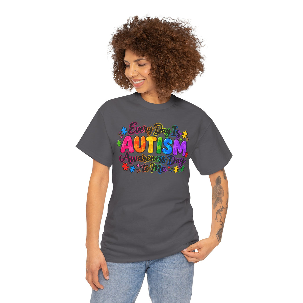 Autism Awareness T-Shirt — "Every Day Is Autism Awareness Day to Me" Colorful Puzzle Tee