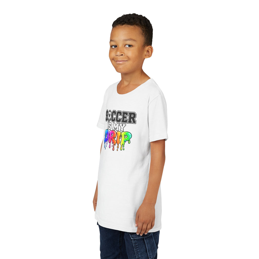 Youth Tee — "Soccer Is My Drip" Colorful Drip Soccer Graphic