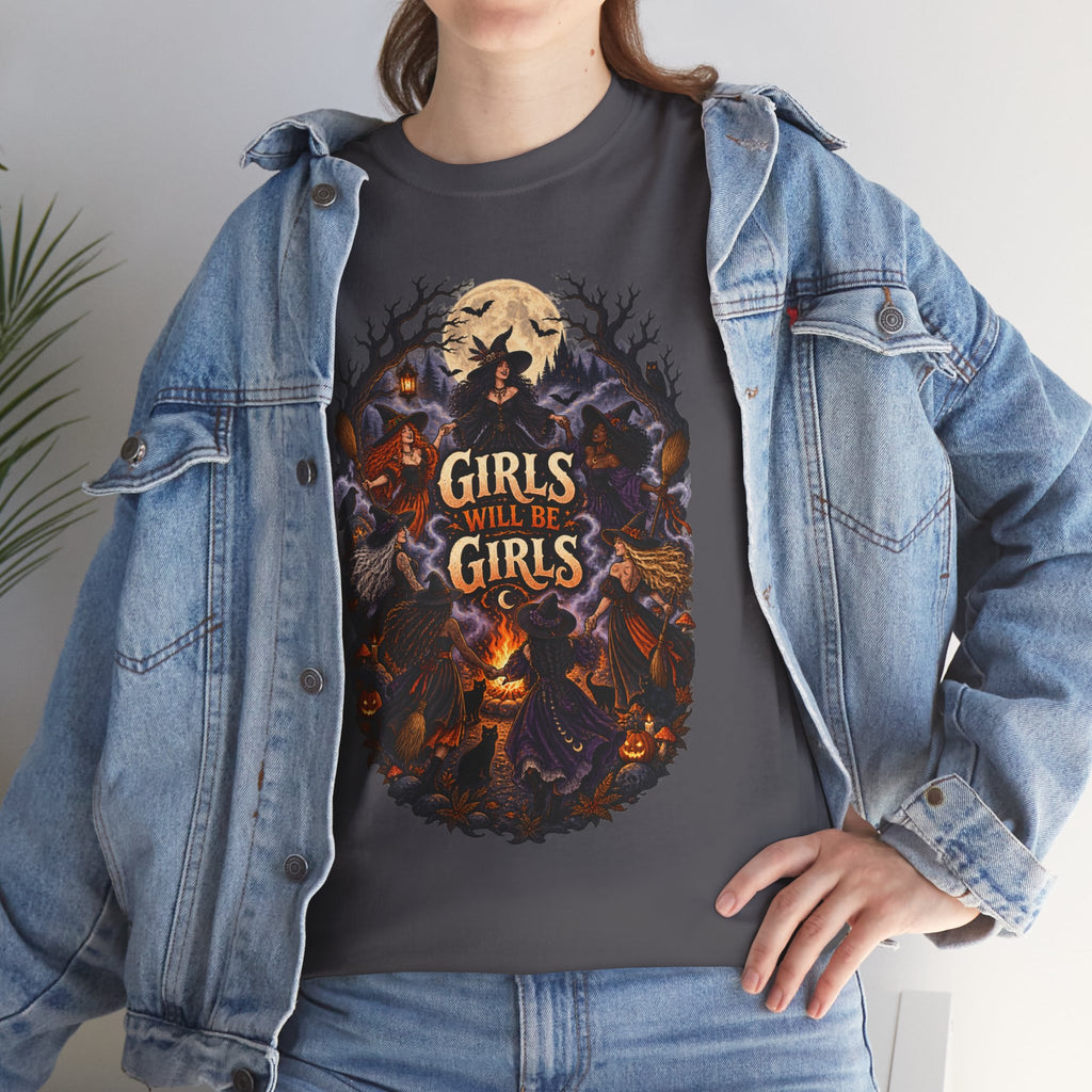 Girls Will Be Girls T-Shirt — Witchy Campfire Illustration Tee