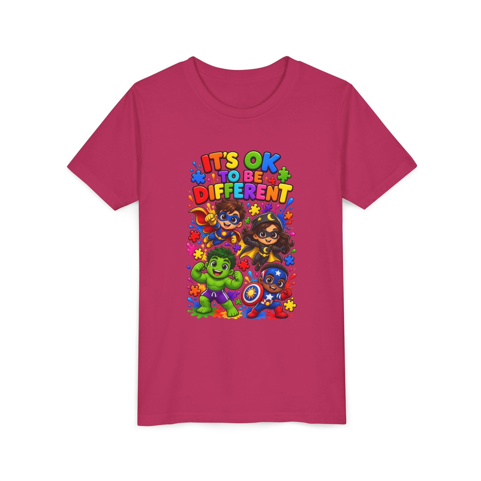 Kids T-Shirt — "It's OK to Be Different" Colorful Superhero Diversity Tee