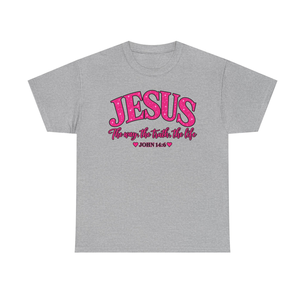 Christian T-Shirt — "JESUS The way, the truth, the life" (John 14:6) Pink Vintage Script