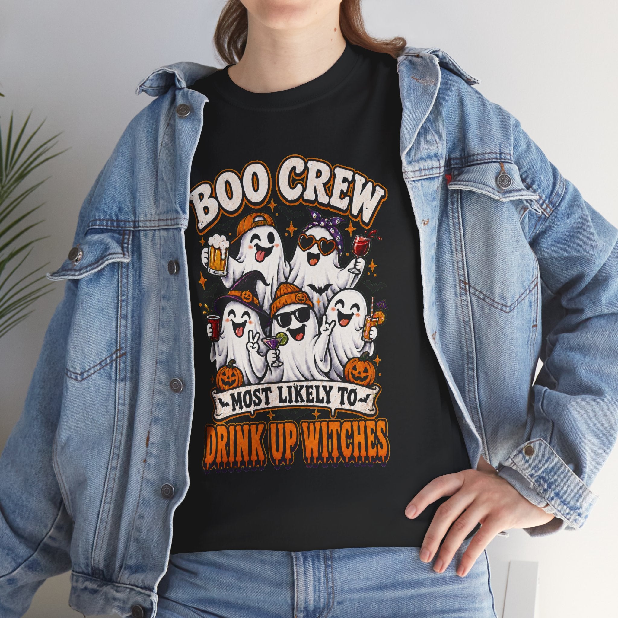 Boo Crew Halloween Tee — "Most Likely to Drink Up Witches" Ghost Party Shirt