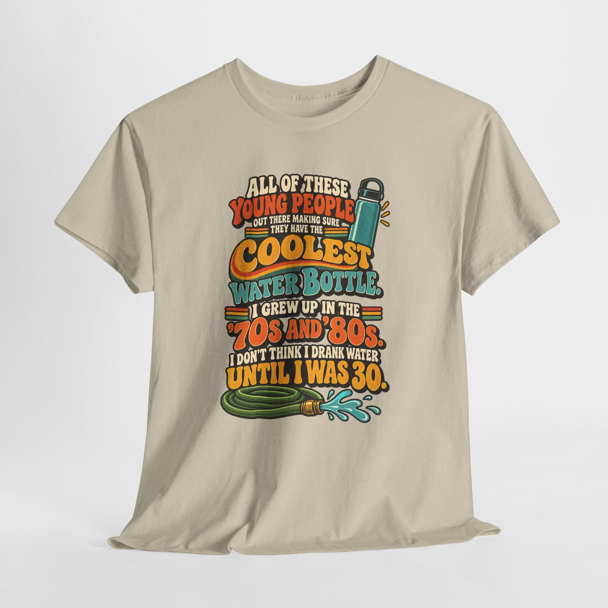 Retro 70s-80s Funny Water Bottle Tee — "Coolest Water Bottle" Graphic T-Shirt