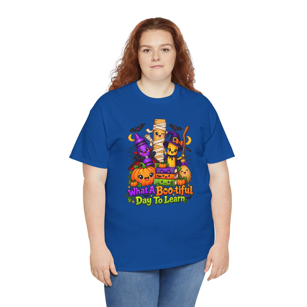 Halloween Teacher Tee — "What A Boo-tiful Day To Learn" Kids' Classroom Shirt