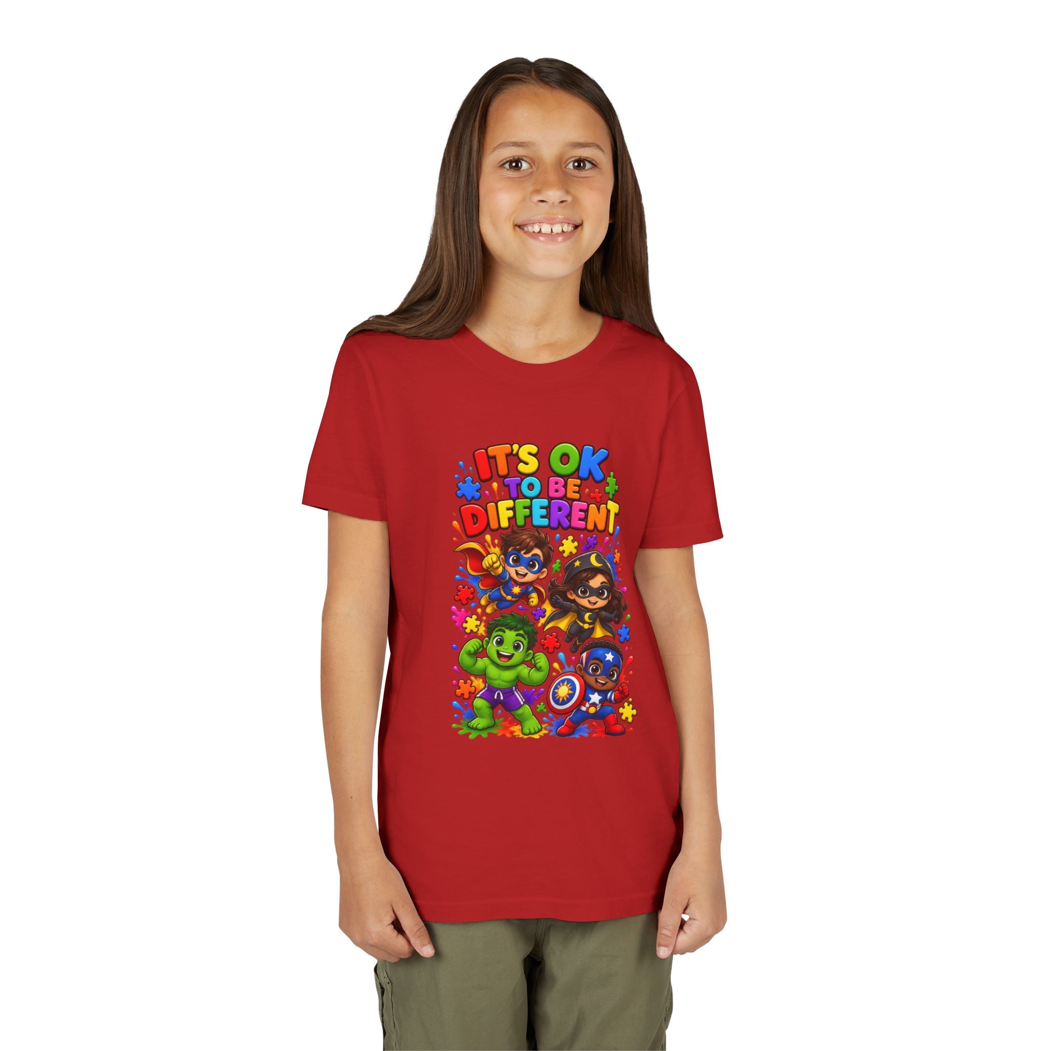 Kids T-Shirt — "It's OK to Be Different" Colorful Superhero Diversity Tee