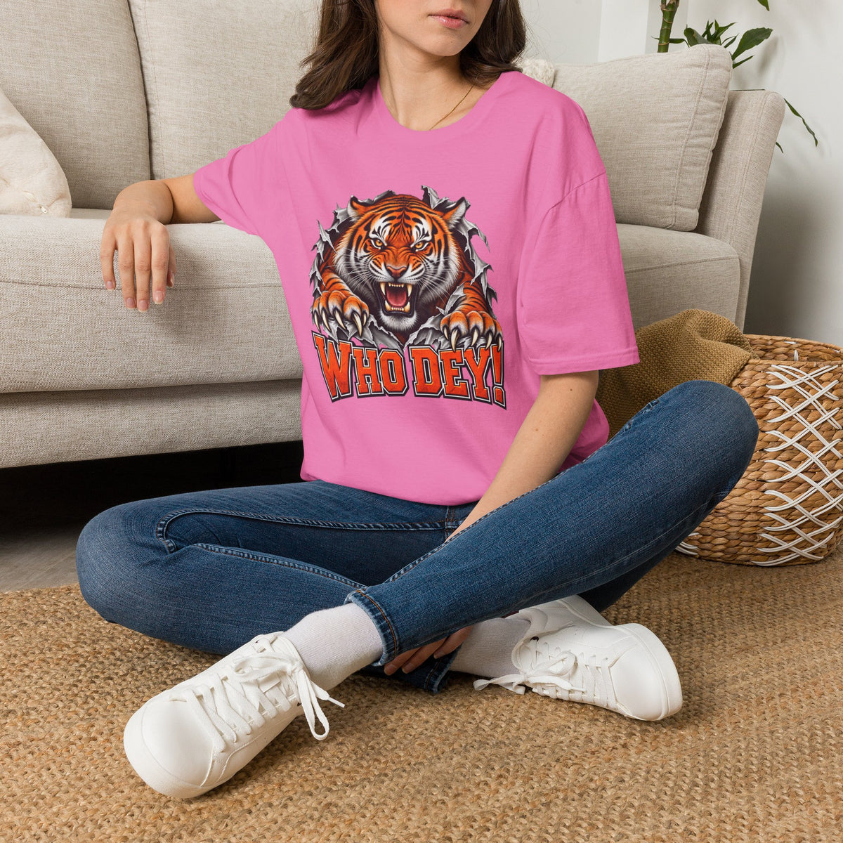 Tiger Graphic T-Shirt — "Who Dey!" Fierce Roaring Design