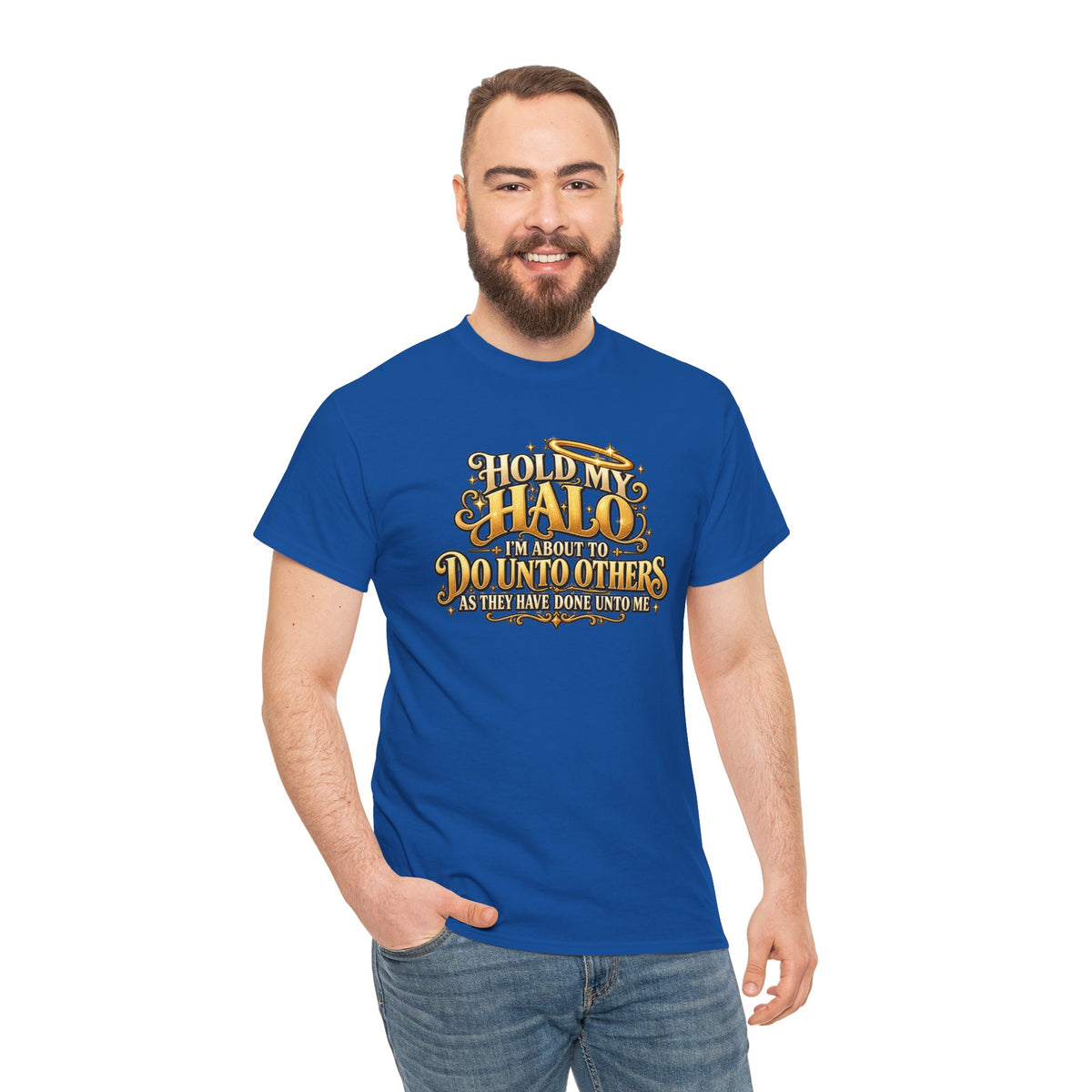 T-Shirt — "Hold My Halo I'm About To Do Unto Others" Vintage Faith Graphic Tee