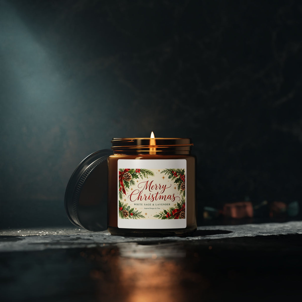Merry Christmas White Sage and Lavender Scented Soy Candle – Festive Holiday Gift