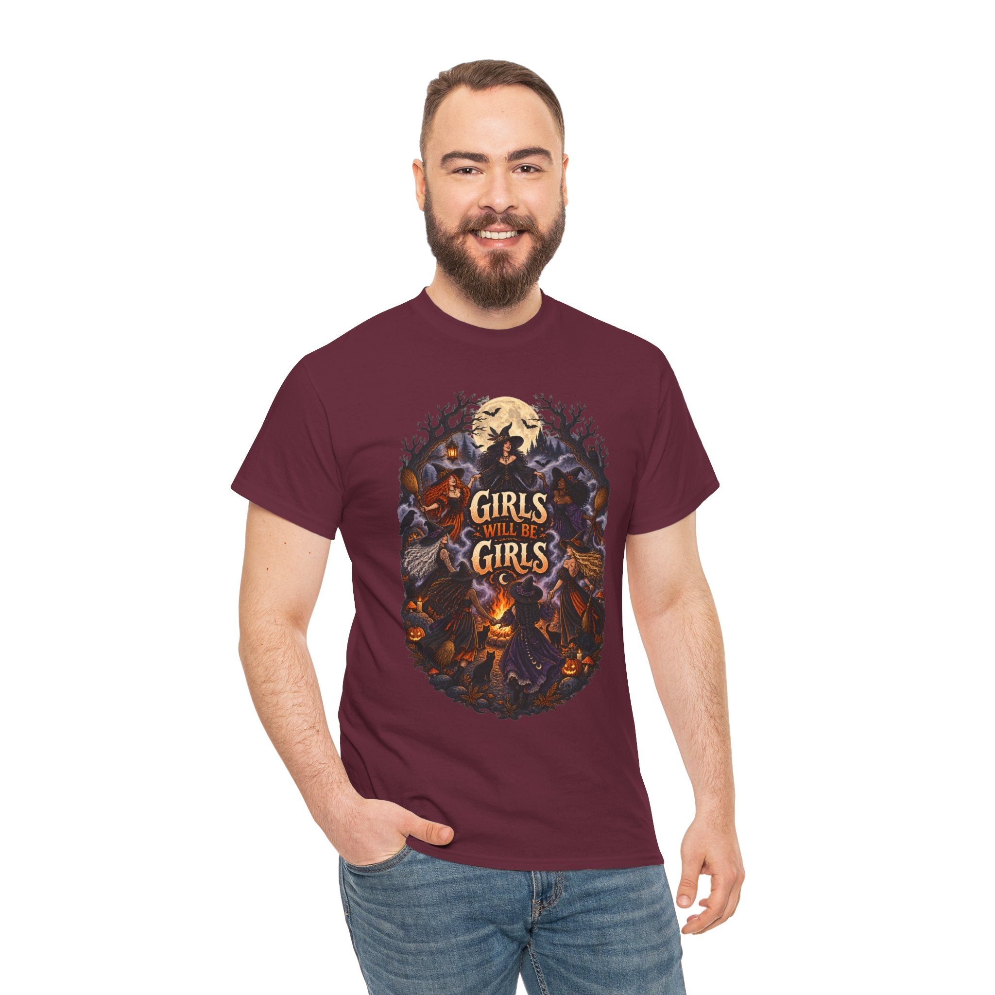 Girls Will Be Girls T-Shirt — Witchy Campfire Illustration Tee