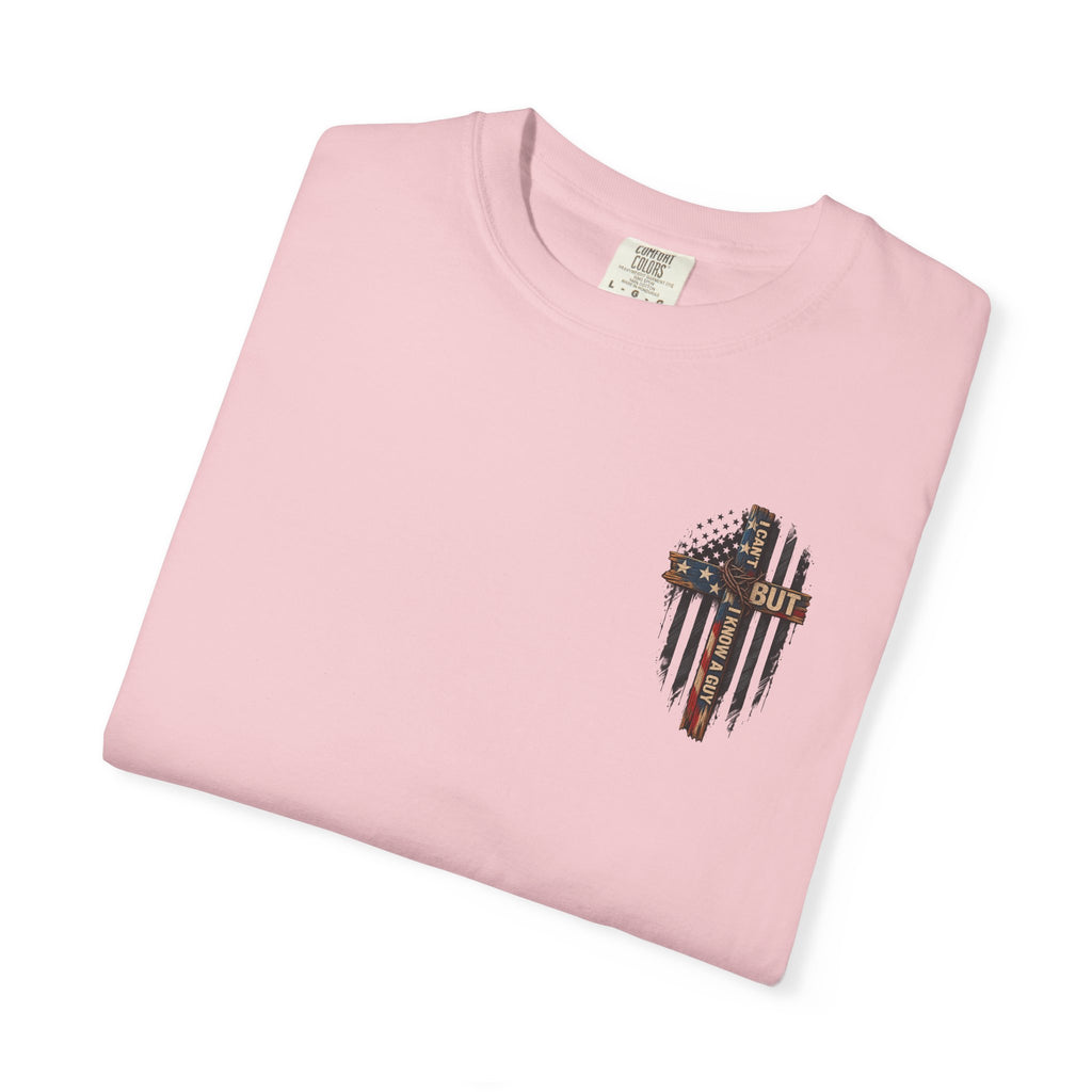 T-Shirt — 'I Can't But I Know A Guy' American Flag Cross Graphic
