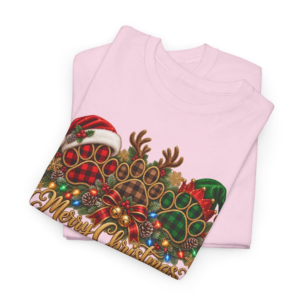 Merry Christmas Paw Prints Holiday Graphic Tee