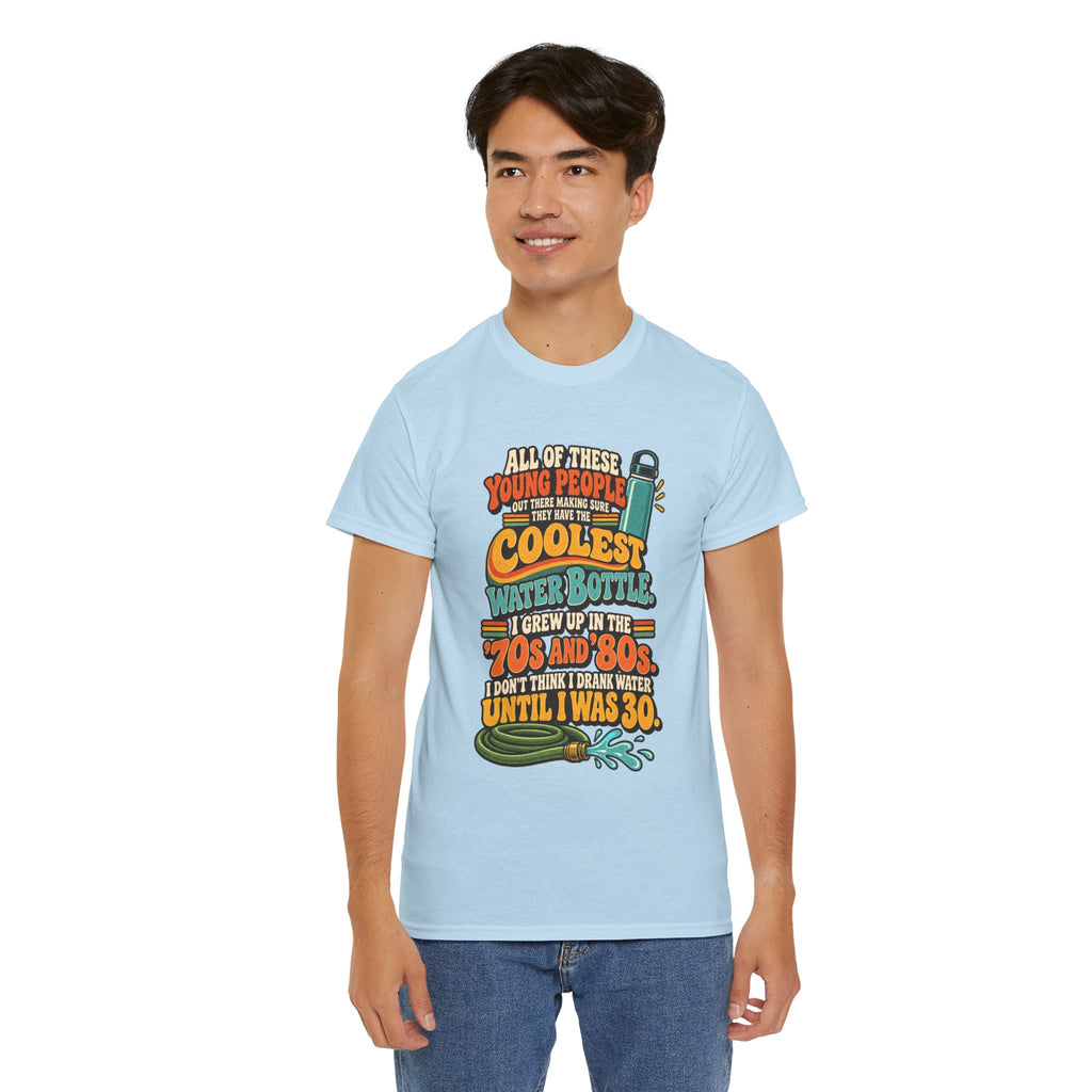 Retro 70s-80s Funny Water Bottle Tee — "Coolest Water Bottle" Graphic T-Shirt