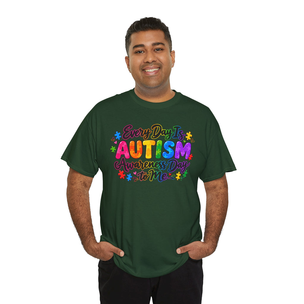 Autism Awareness T-Shirt — "Every Day Is Autism Awareness Day to Me" Colorful Puzzle Tee