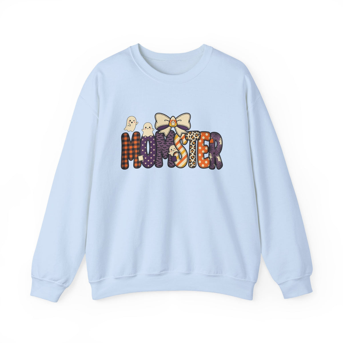 Momster Halloween Sweater | Momster Crewneck Sweatshirt, Halloween mom, purple orange spooky lettering