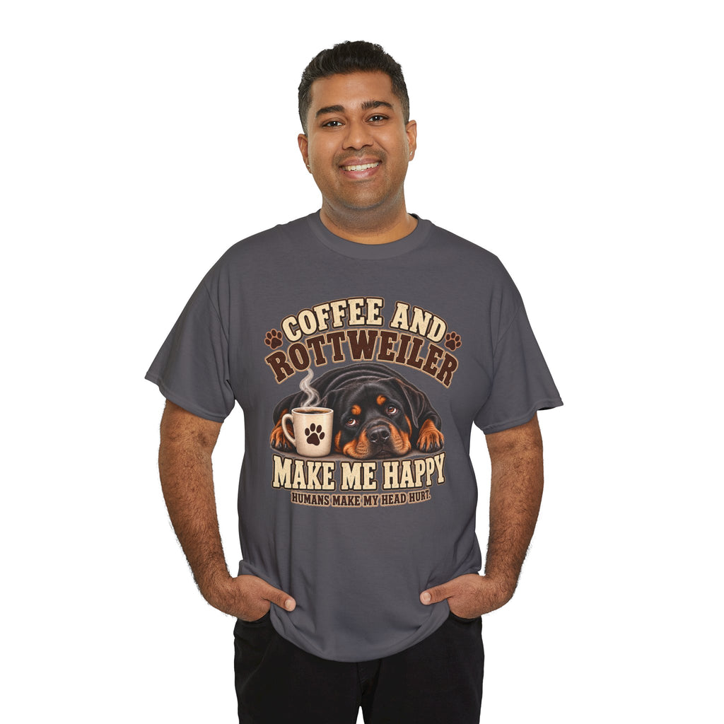 Coffee and Rottweiler Tee — "Coffee and Rottweiler Make Me Happy" Dog Lover Shirt
