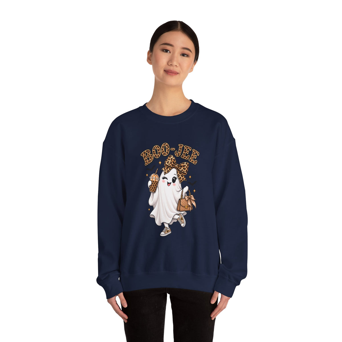 Boo-Jee Leopard Ghost Sweatshirt — Cute Halloween Graphic Crewneck