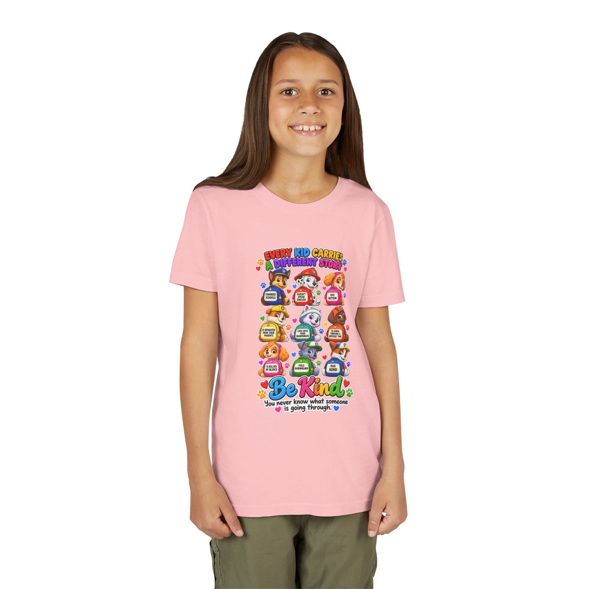 Be Kind Youth Short Sleeve Tee – Colorful Cartoon Character Shirt