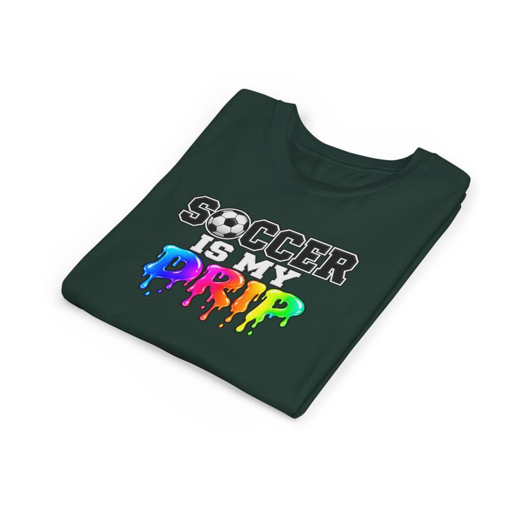 Youth Tee — "Soccer Is My Drip" Colorful Drip Soccer Graphic