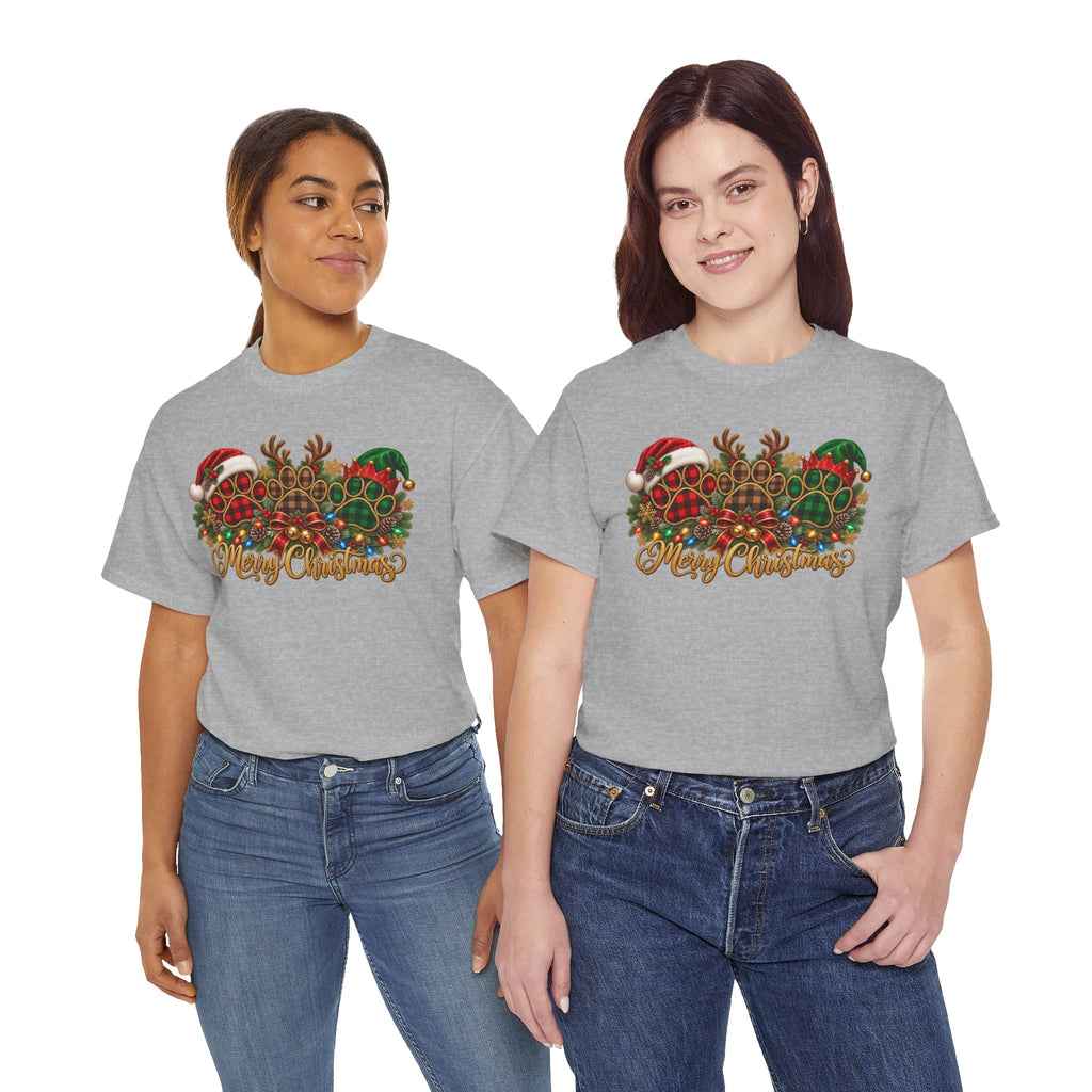 Merry Christmas Paw Prints Holiday Graphic Tee