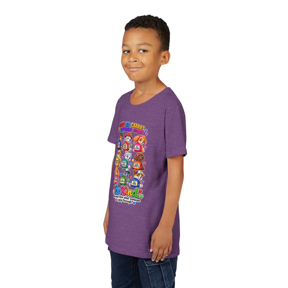 Be Kind Youth Short Sleeve Tee – Colorful Cartoon Character Shirt