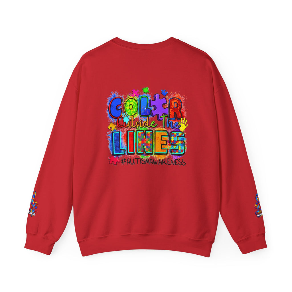 Autism Awareness Crewneck Sweatshirt — "Color Outside the Lines" Puzzle Ribbon Design