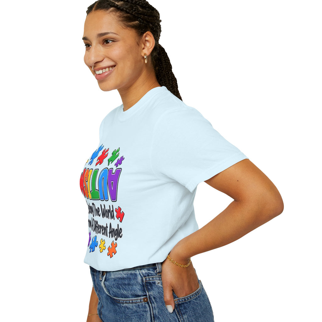 Autism Awareness T-Shirt — "Seeing the World From a Different Angle" Puzzle Design