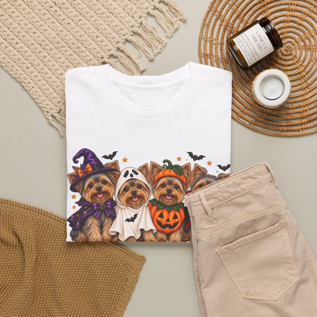 Halloween Yorkie T-Shirt — Cute Yorkies in Costumes (Pumpkin, Ghost, Witch, Vampire)