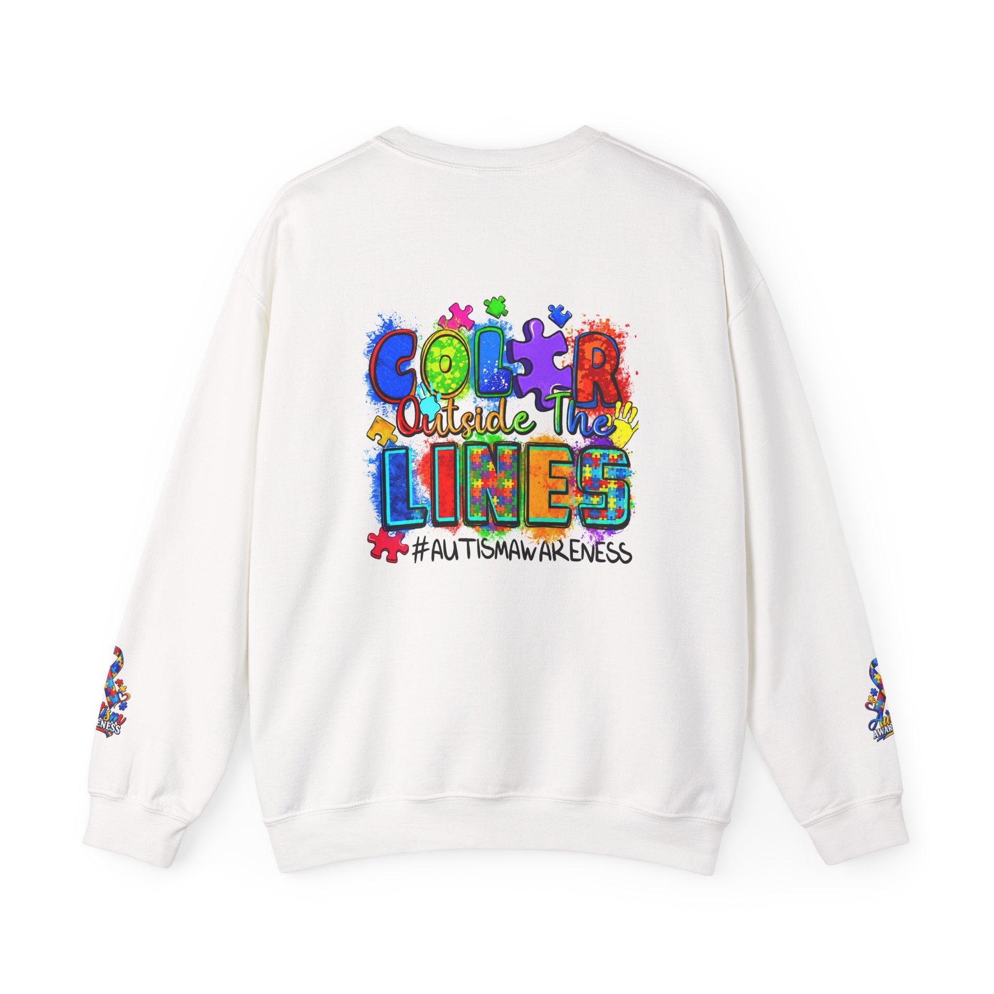 Autism Awareness Crewneck Sweatshirt — "Color Outside the Lines" Puzzle Ribbon Design