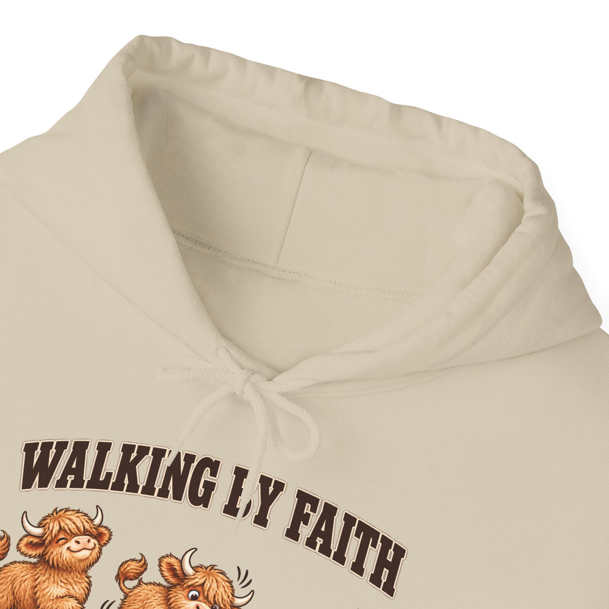 Walking by Faith Christian Highland Cow Hoodie