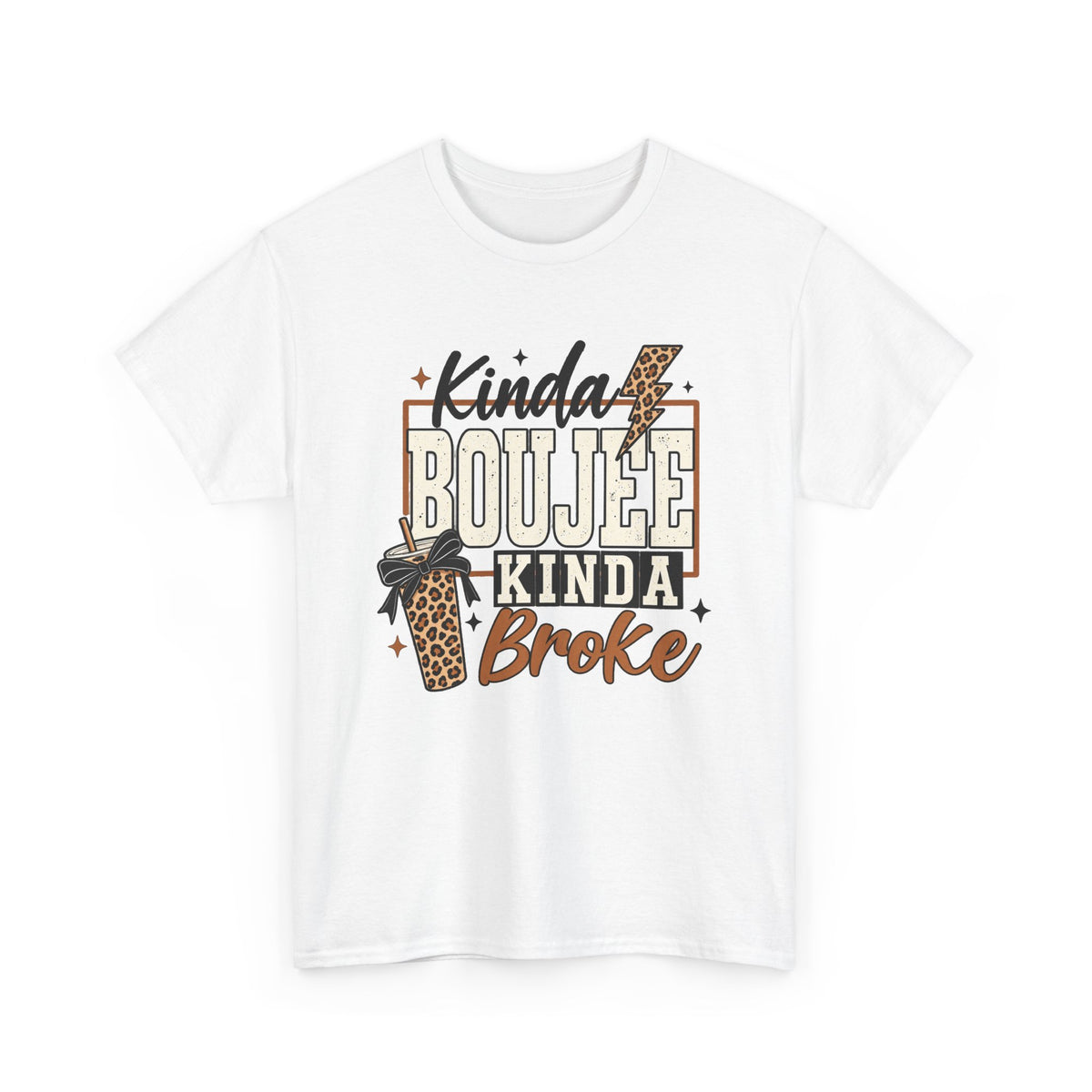 Kinda Boujee Kinda Broke Tee — Leopard Coffee Cup Graphic Shirt