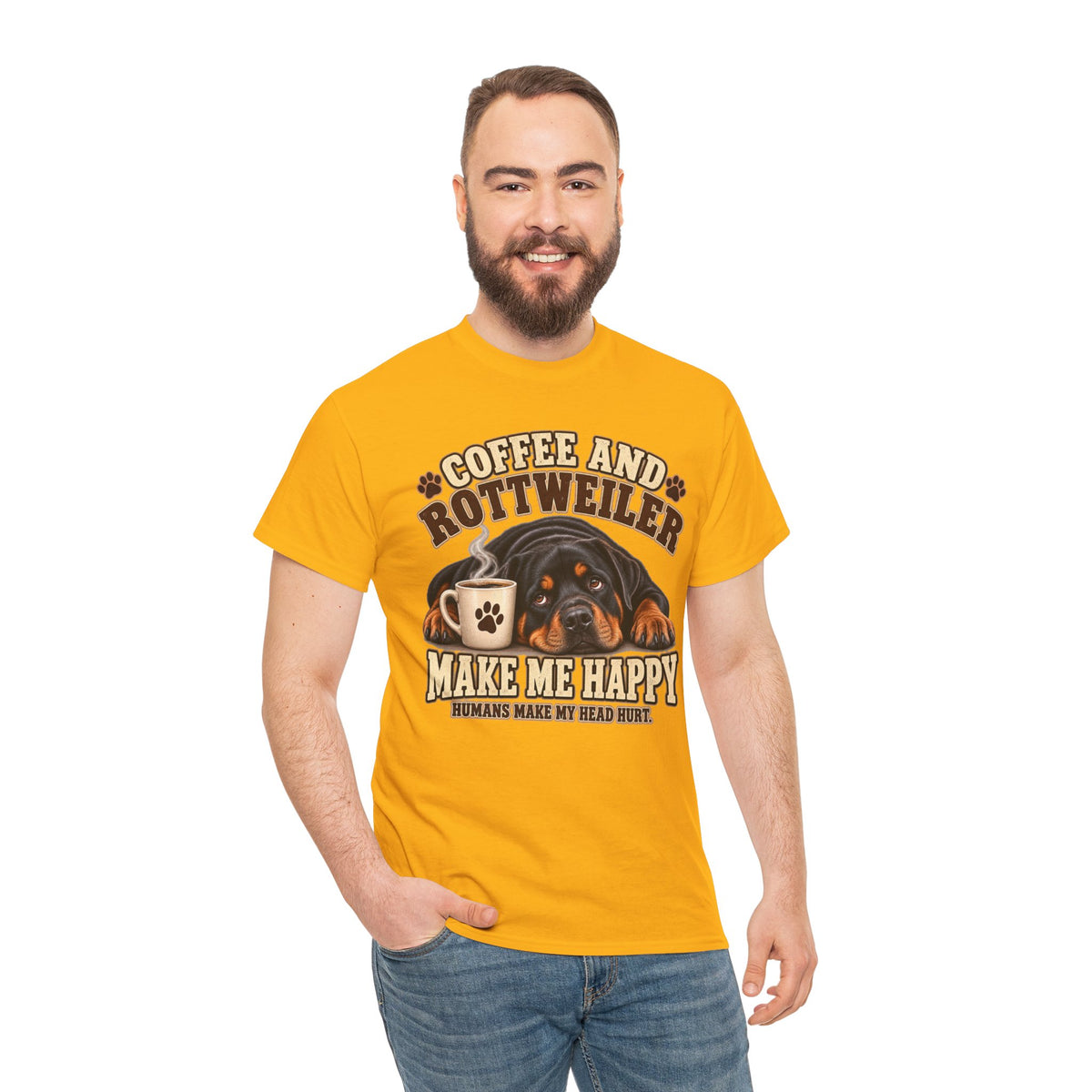 Coffee and Rottweiler Tee — "Coffee and Rottweiler Make Me Happy" Dog Lover Shirt