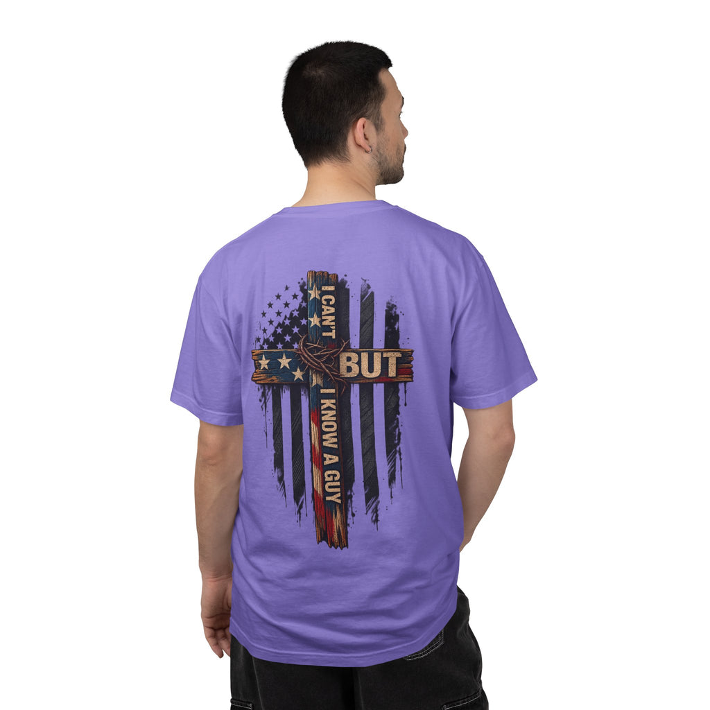T-Shirt — 'I Can't But I Know A Guy' American Flag Cross Graphic