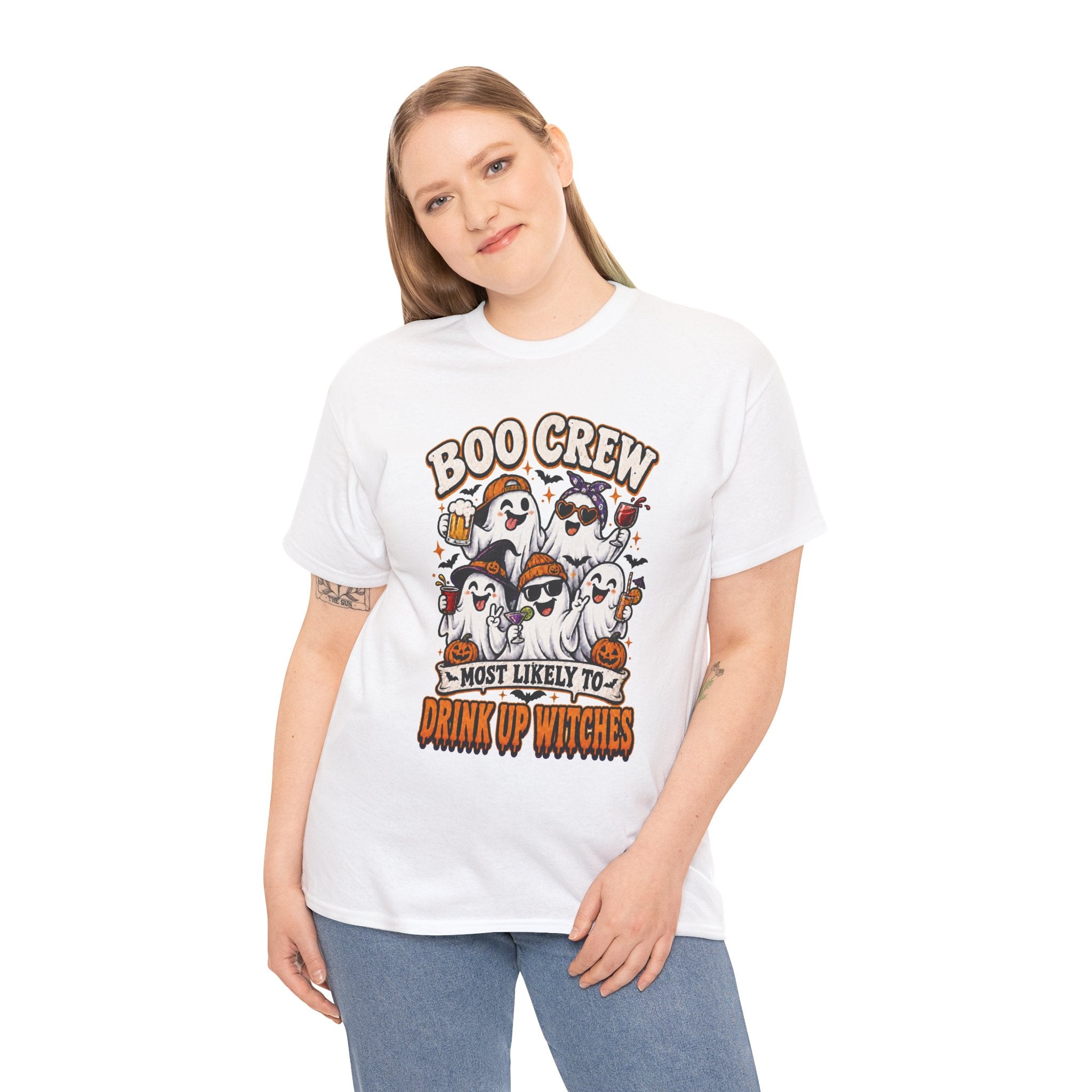 Boo Crew Halloween Tee — "Most Likely to Drink Up Witches" Ghost Party Shirt
