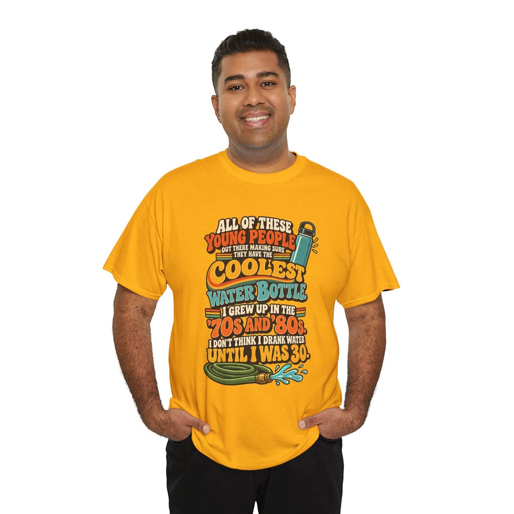 Retro 70s-80s Funny Water Bottle Tee — "Coolest Water Bottle" Graphic T-Shirt