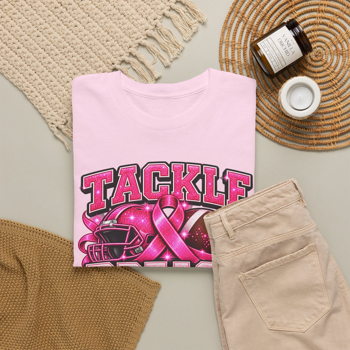 T-Shirt — "Tackle Breast Cancer" Pink Football Awareness Tee